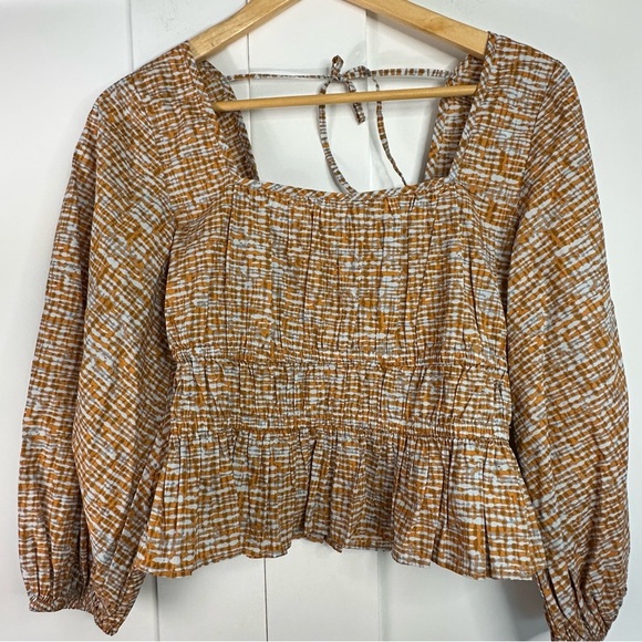 🎆 Circus by Sam Edelman peplum top small square neck balloon sleeve orange retro - Picture 4 of 9